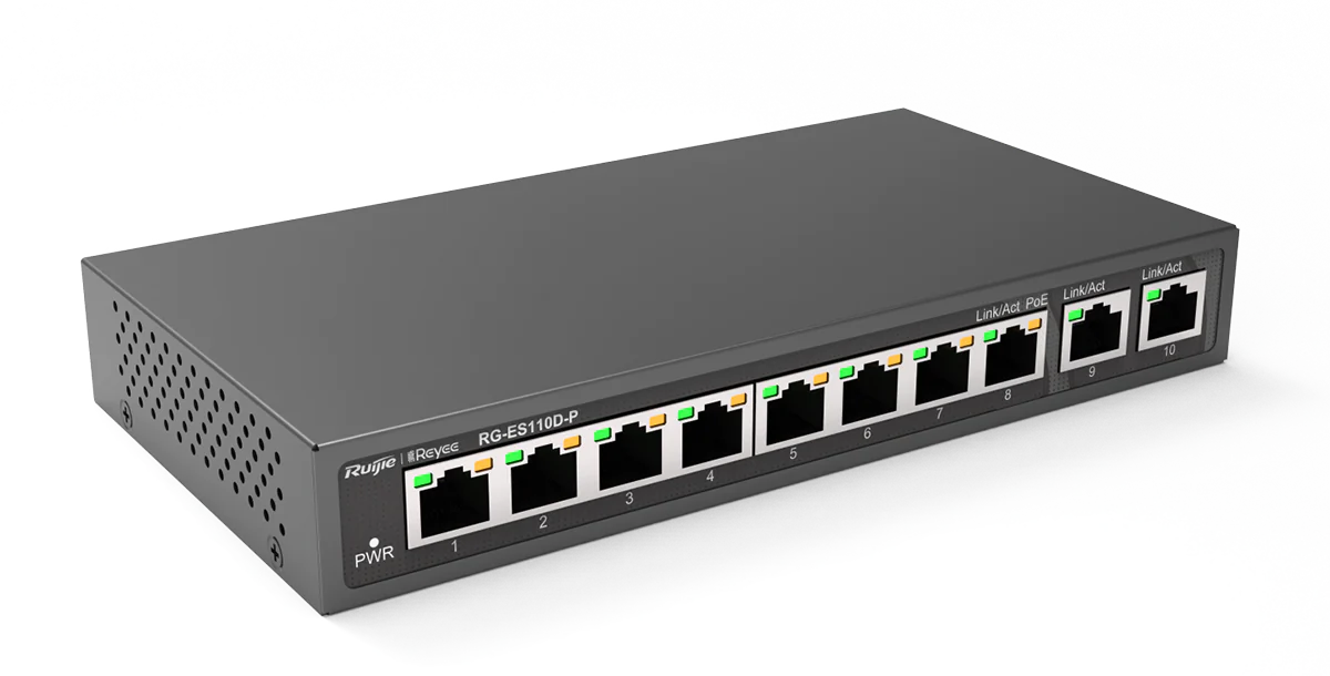 Reyee RG-ES110GDS-P 8 Portlu, 10/100/1000 Gigabit, Tak Çalıştır Switch, 2 SFP, 8 Port PoE+ (120W)